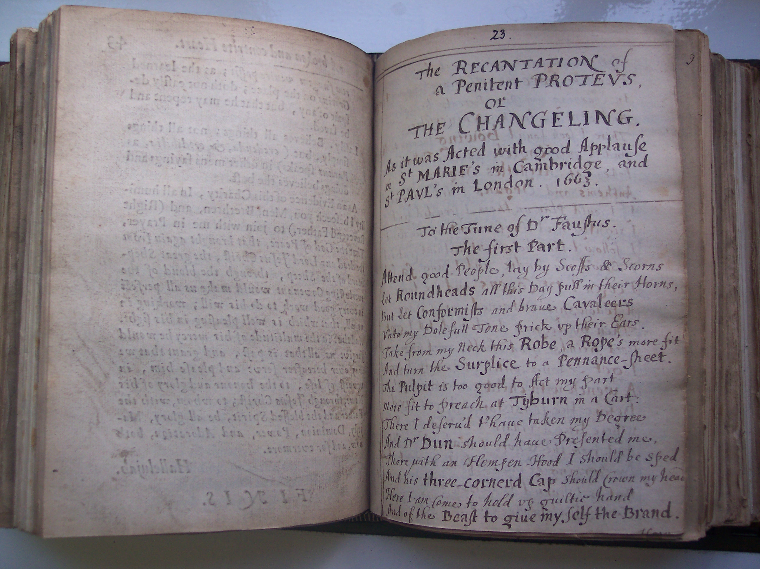 BT3.63.9(23) Robert Wild’s The recantation of a penitent Proteus (1663) (manuscript bound with 38 printed works; printed versions of this appeared also in 1663)