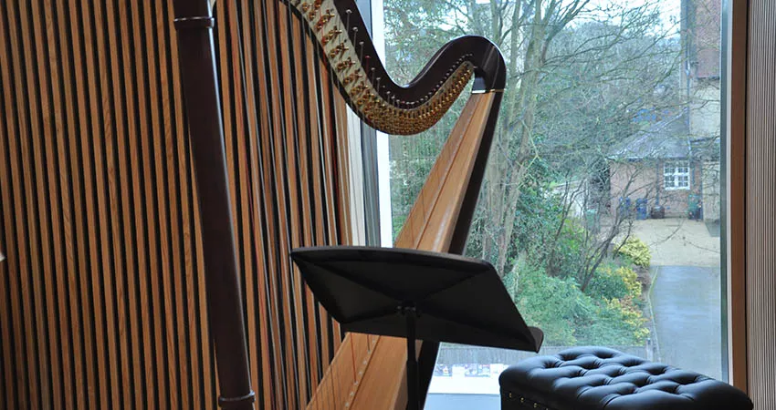 A Harp in the music practice rooms
