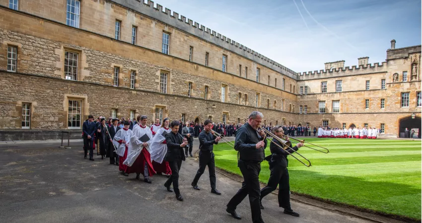 The procession leaves Front Quad