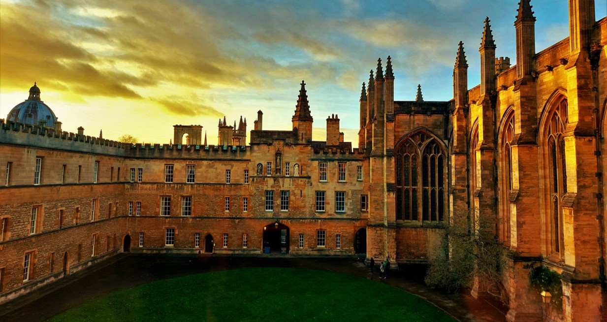 Sunset over gothic Front Quad