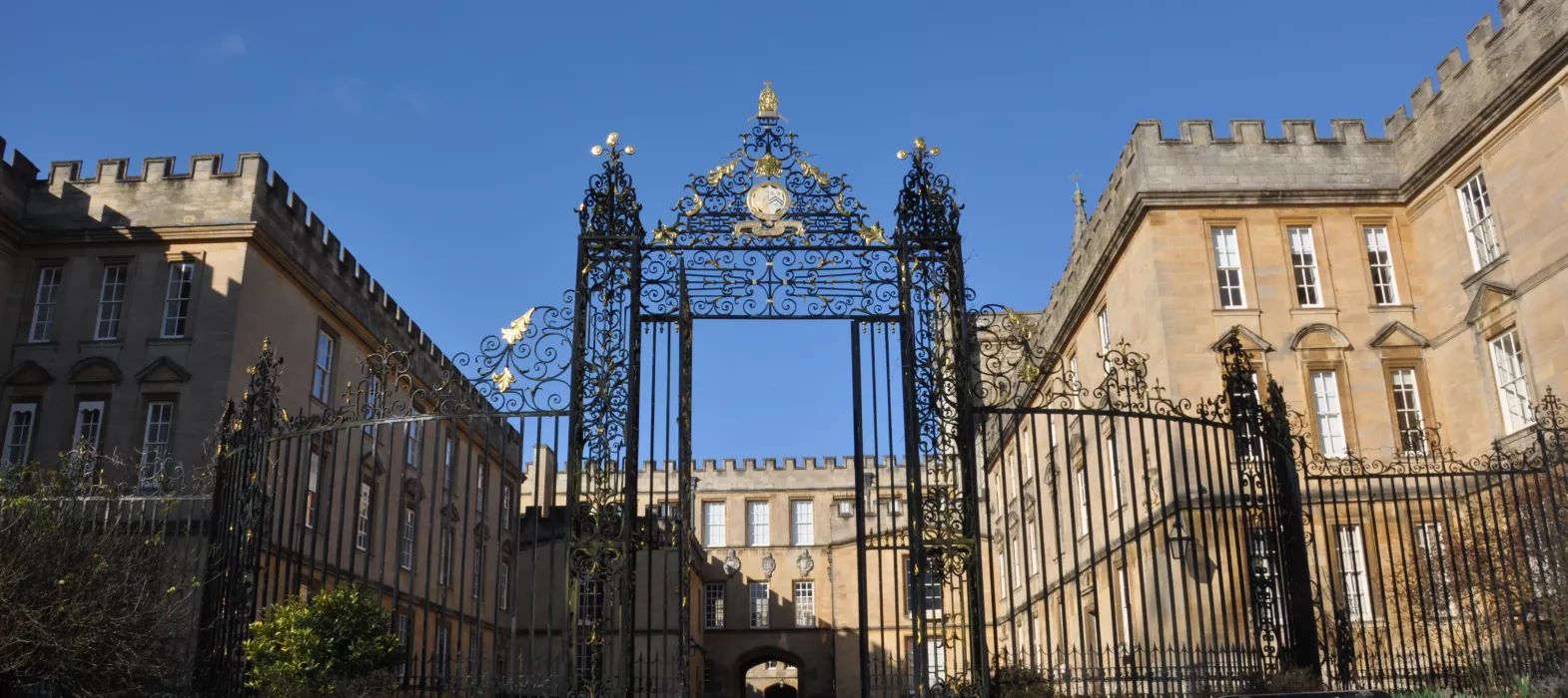 The Garden Quad, featuring an ornamental iron screen