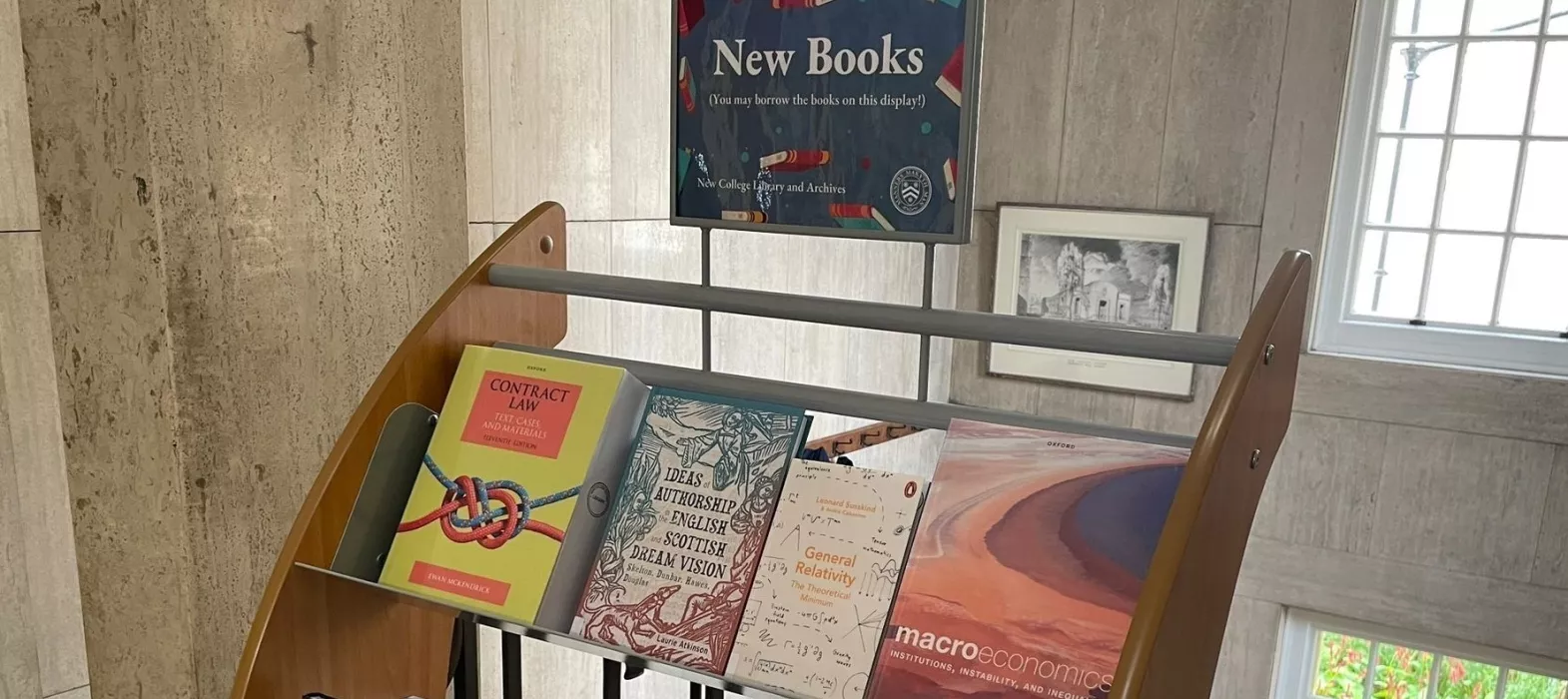 New Books display in the entrance hall of New College Library, Oxford