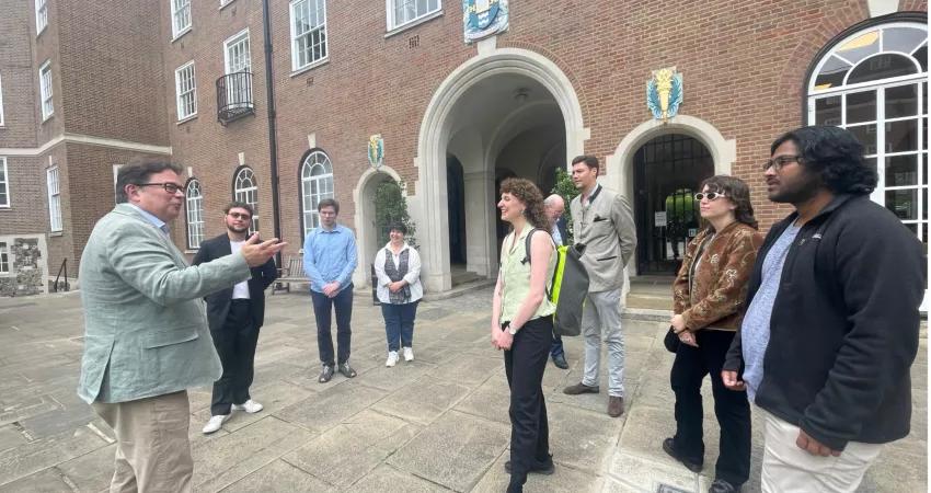 MCR members being taken on a tour of Goodenough College