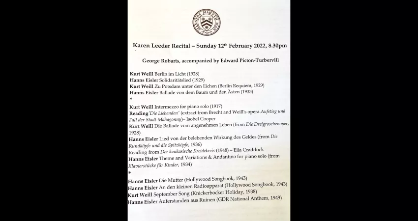 The programme for the evening's music