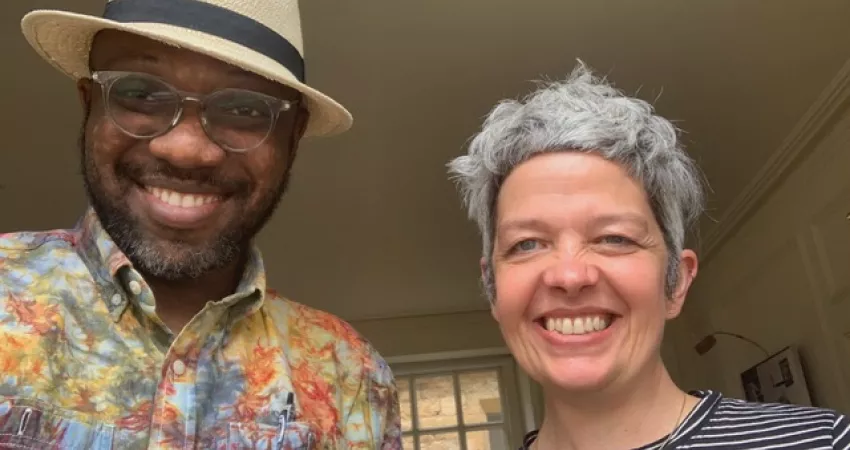 Dr Osayomi takes a selfie with Professor Ashleigh Griffin