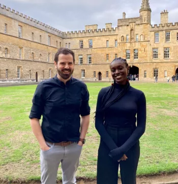 Daniel Powell and Hope Oloye in New College's Front Quad