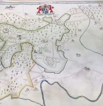 Old hand-drawn map with coloured sections