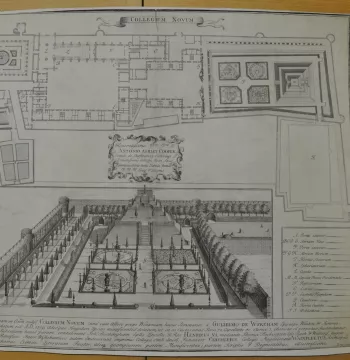 Old hand-drawn layout of the New College grounds