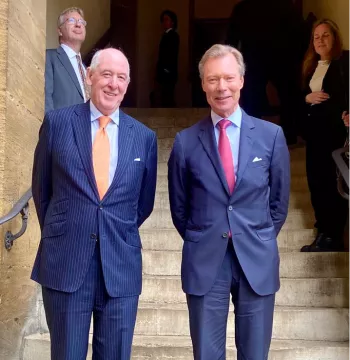 The Grand Duke and the Warden on the steps to the New College dining hall
