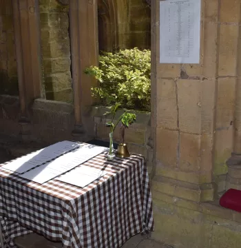 Opera tables setting up for opera in the Warden's Garden